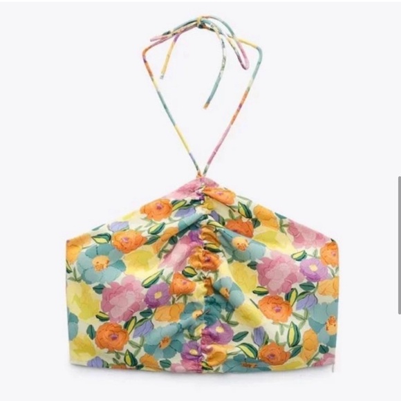Colorful Flower Crop Top from Zara Size Small - Picture 2 of 8